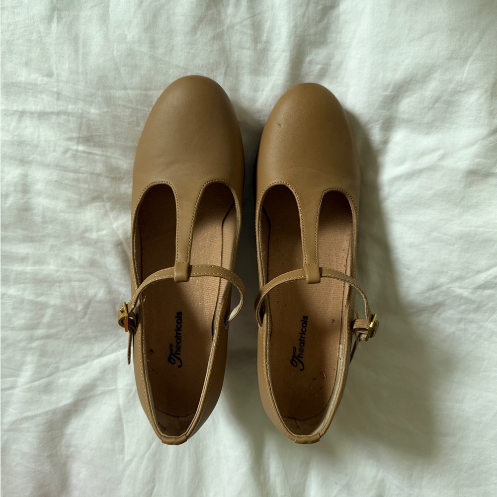 Tan Flats with Classic Mary Jane Design